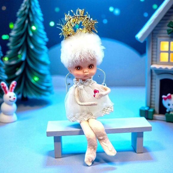 Vintage 1950s Napco Pixie Angel Ballerina Ornament Tulle Wings Gold Halo Japan - Picture 1 of 9